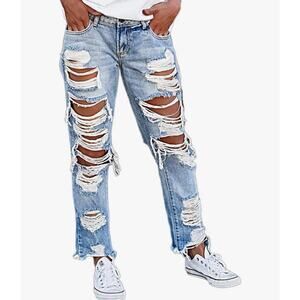 Flamingals Low Rise Distressed Straight Leg Boyfriend Jeans S NWT